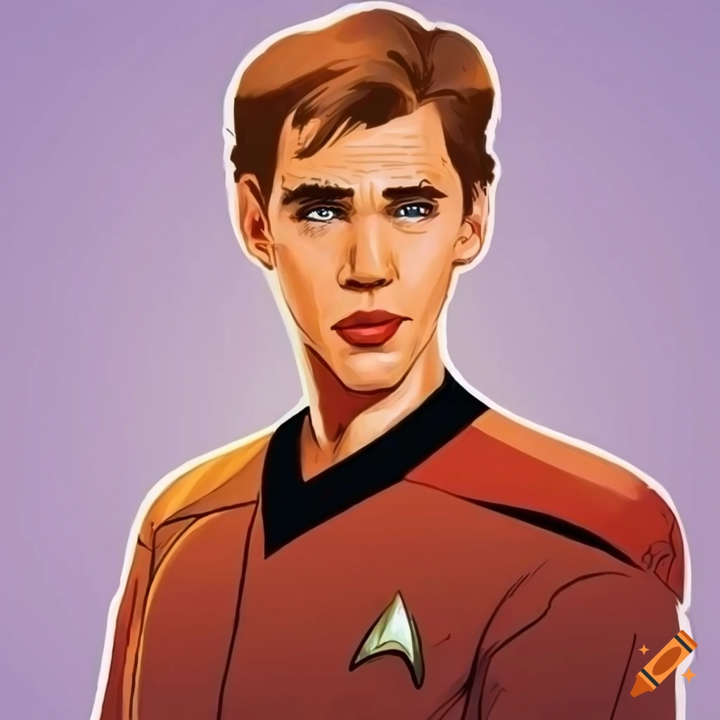 Pulp Comic Style Artwork Of Austin Butler As The Captain Of The Starship Enterprise