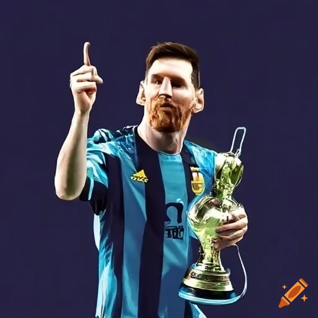 Messi Holding A Mate And The World Cup Trophy On Craiyon