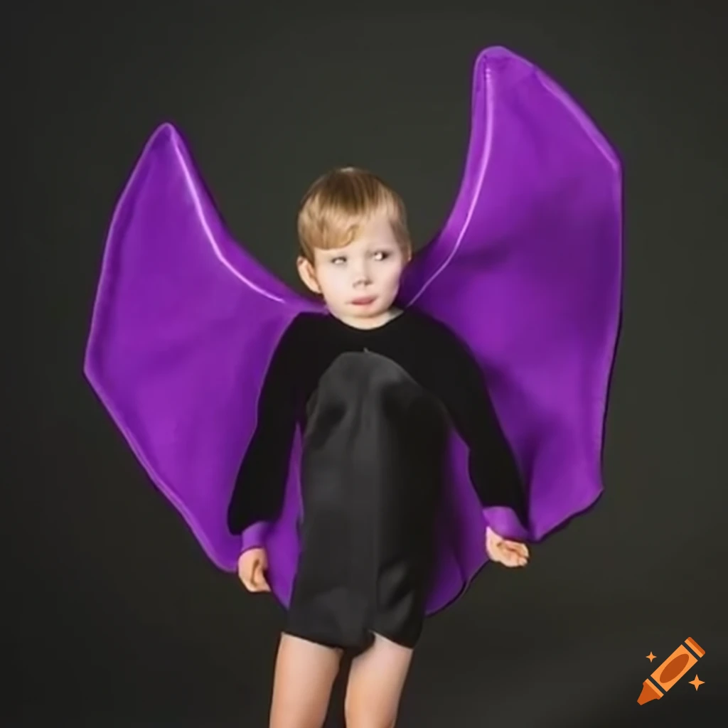 child wearing a purple and black plush bat costume