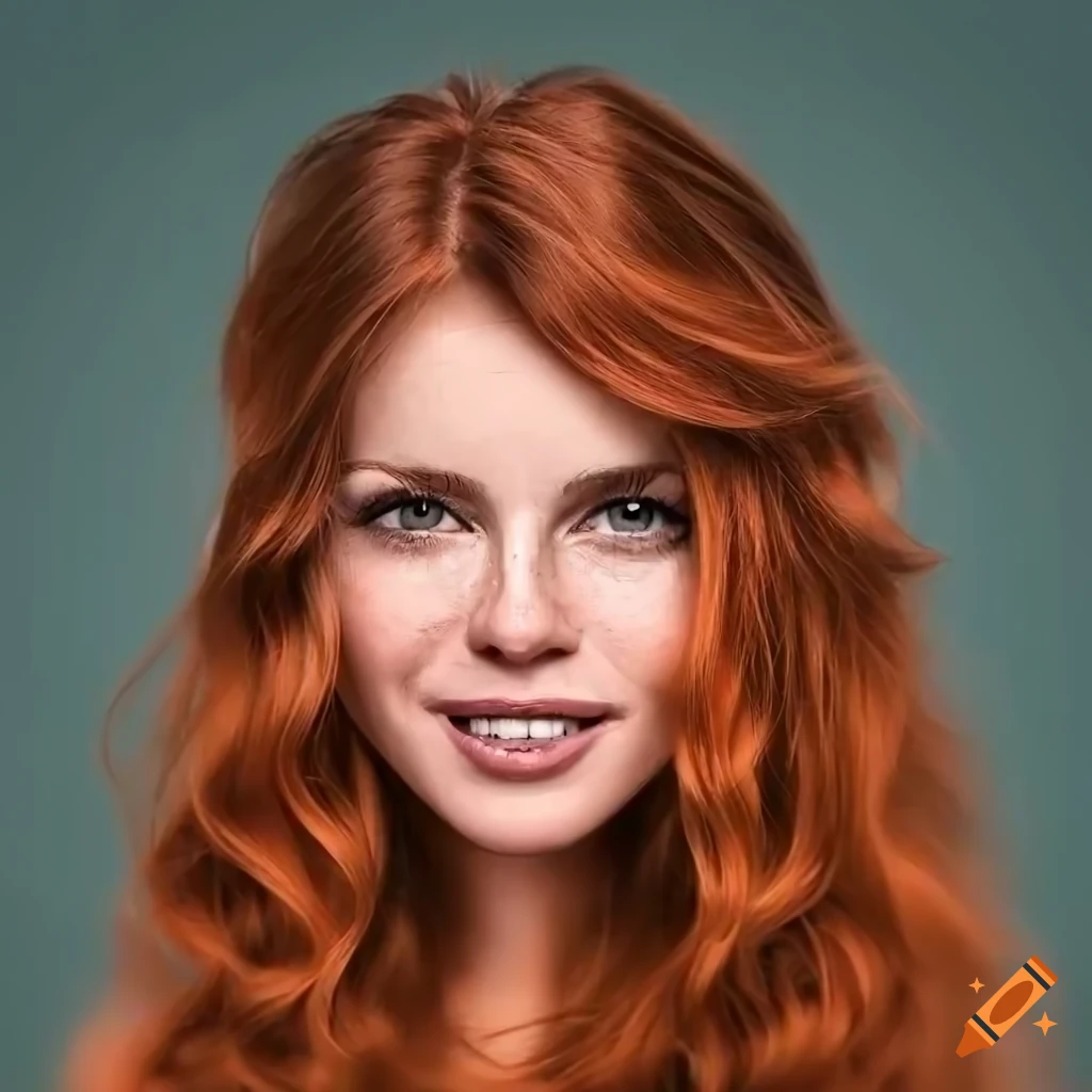 Portrait of a beautiful young woman with freckles and auburn hair on ...