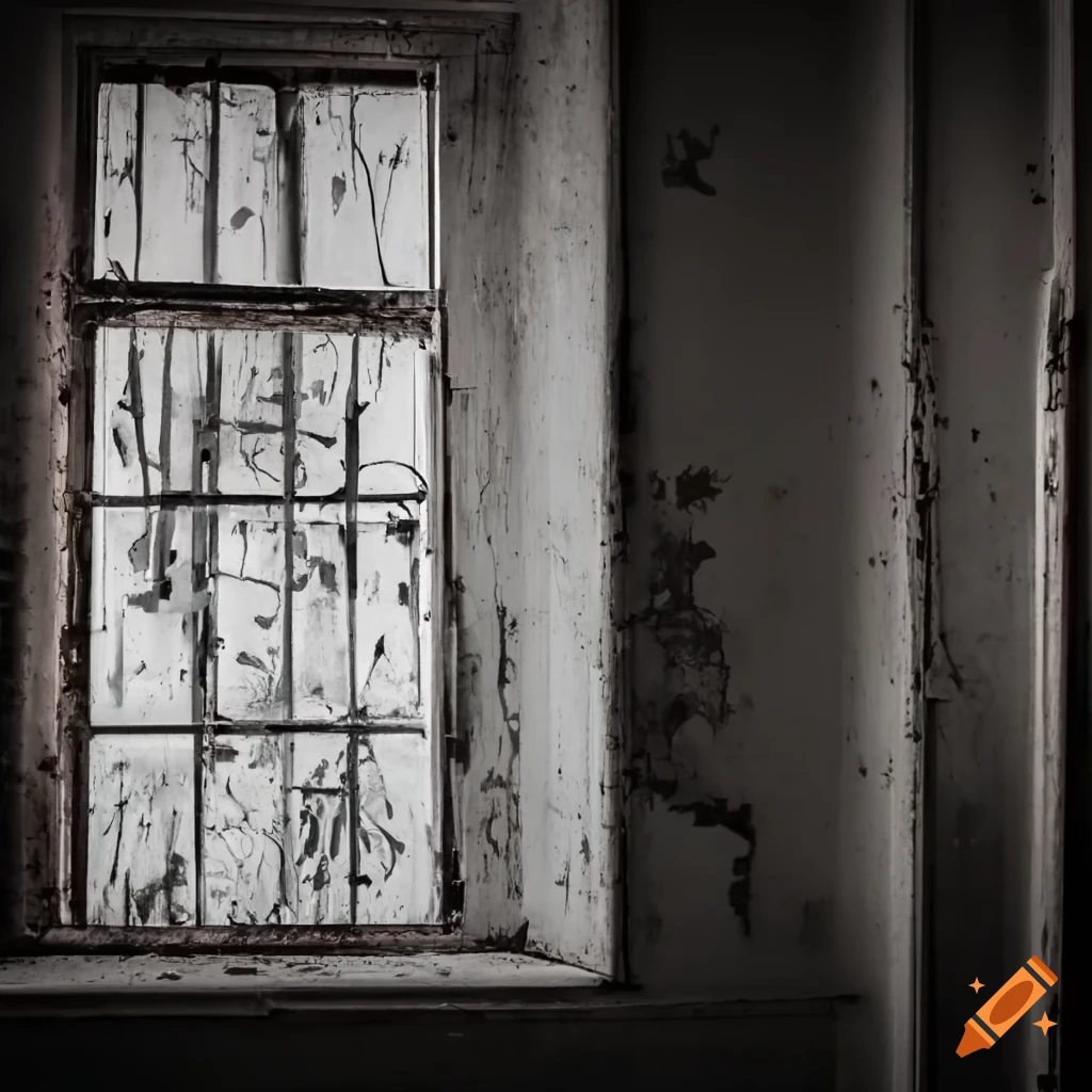 rusting and rotting window in an abandoned hospital room