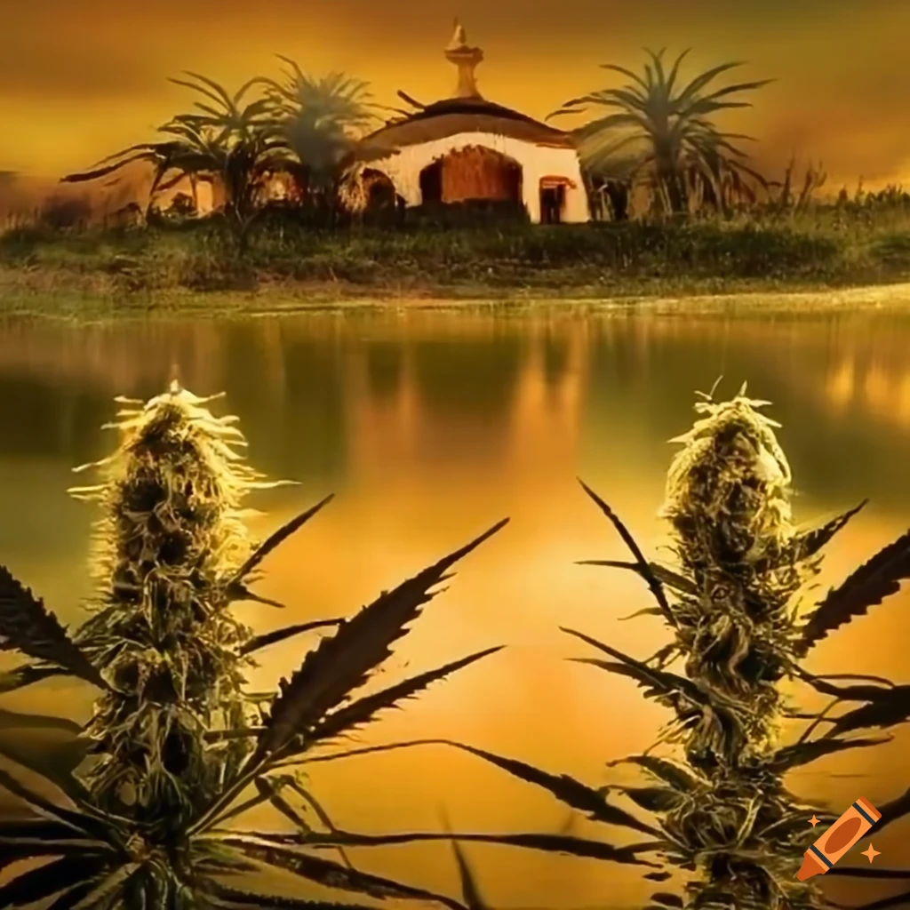 sunset view of a hemp hacienda in Spain