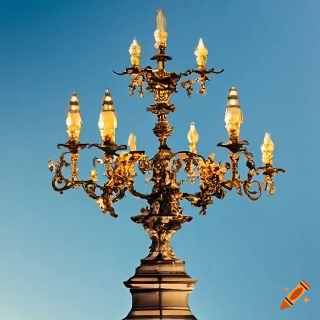 Blue sky street lamps with oak leaf ornaments in dresden on Craiyon