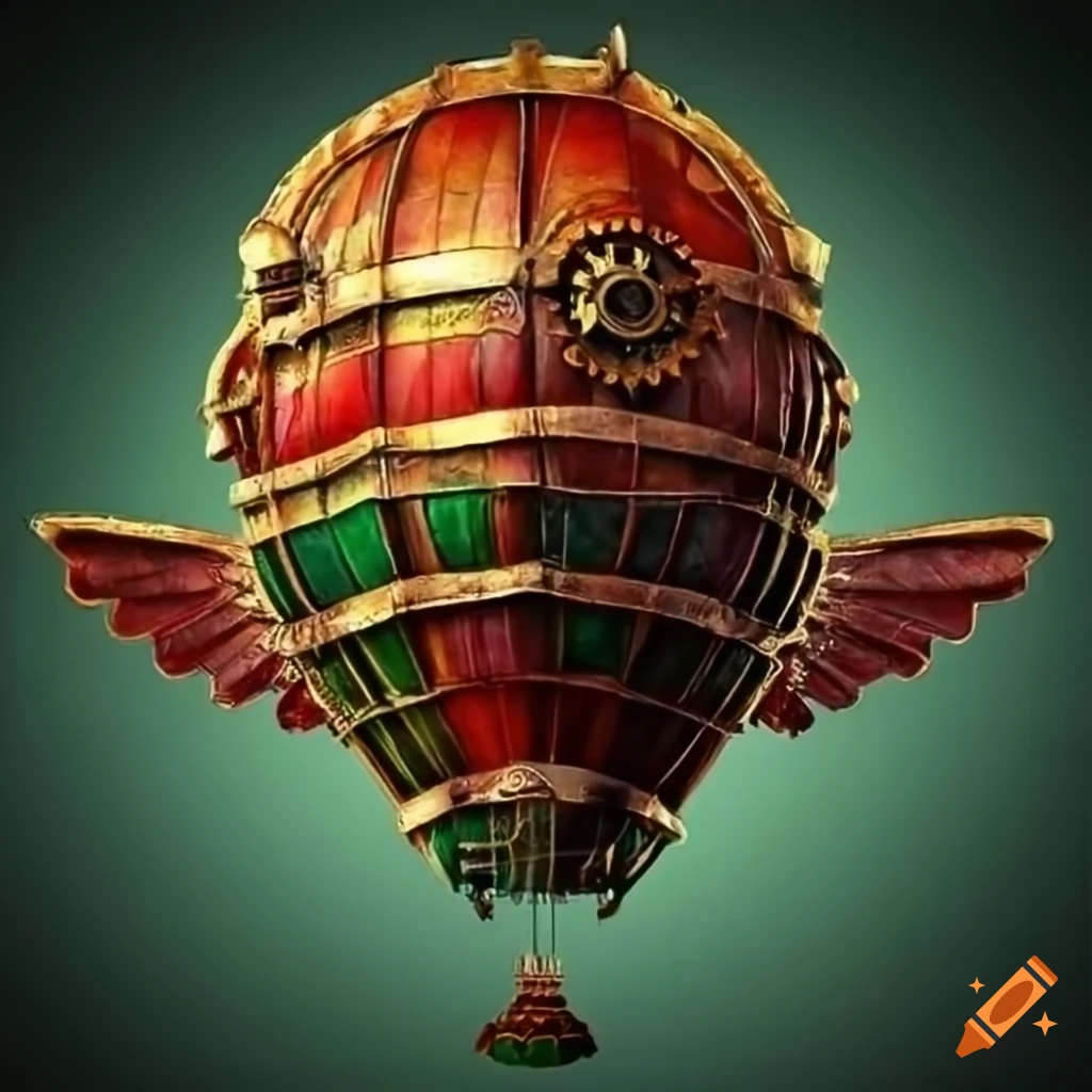 steampunk winged airship in Chavin style