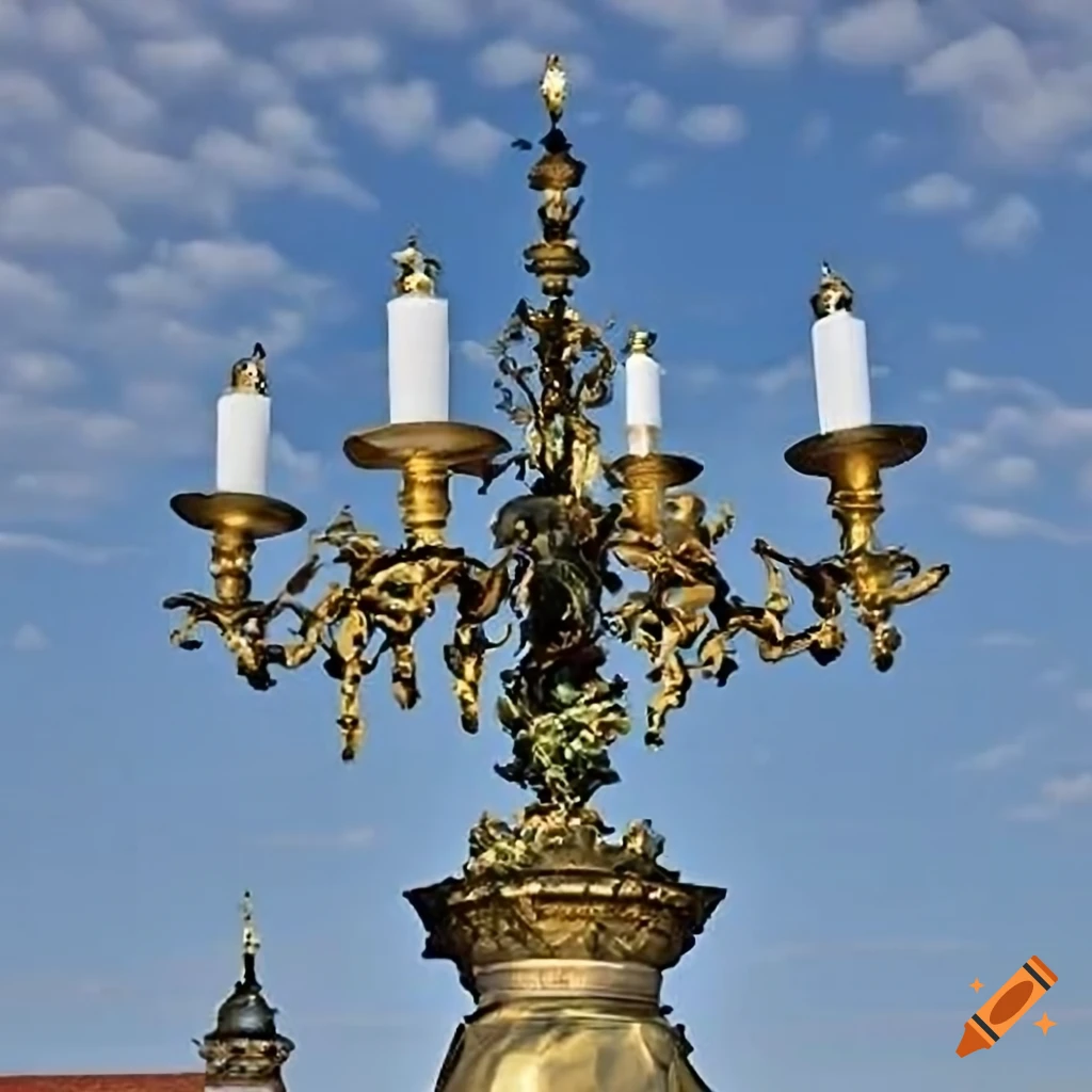 blue sky street lamps with oak leaf ornaments in Dresden