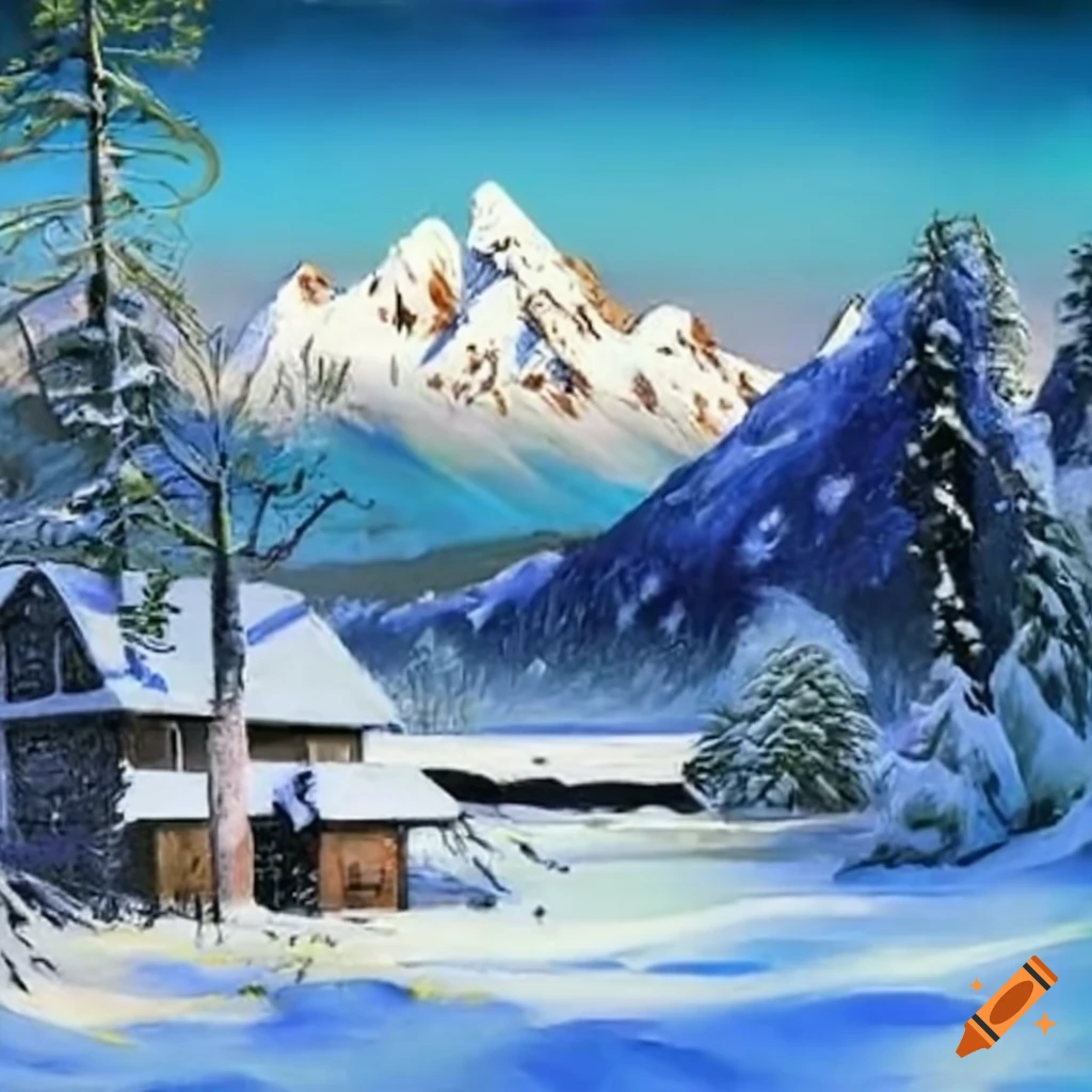 Winter landscape painting with Teton mountains on Craiyon