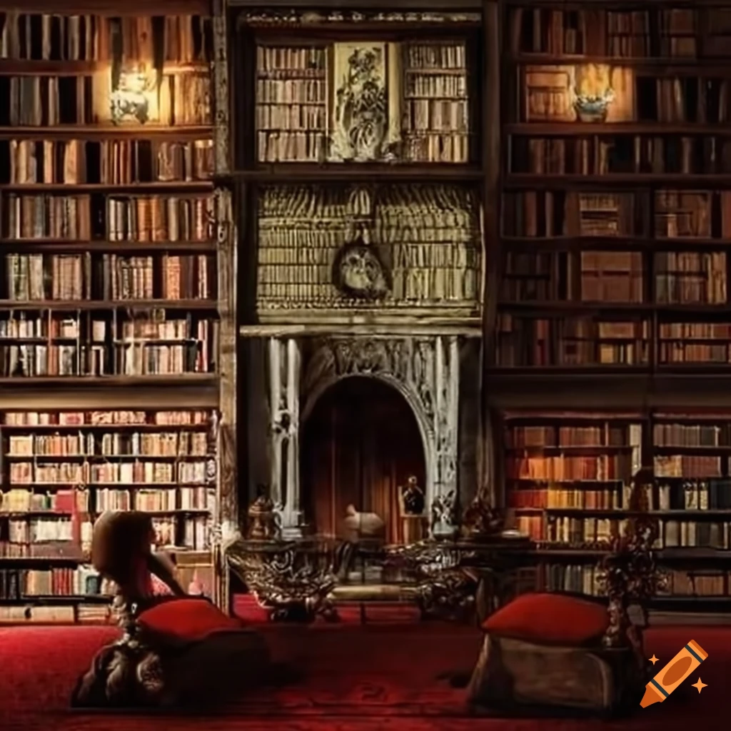 elegant Edward Gorey-style library