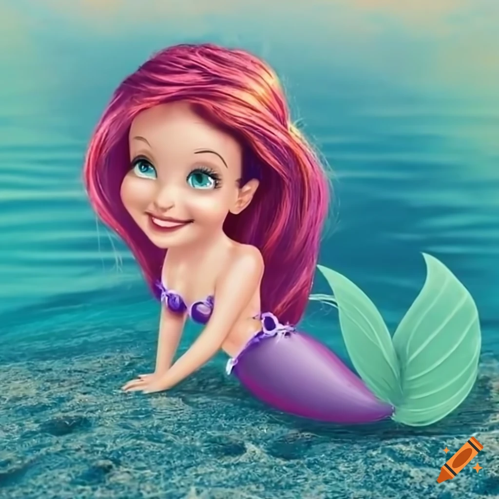 Mermaid lying on a beach with sparkling hair