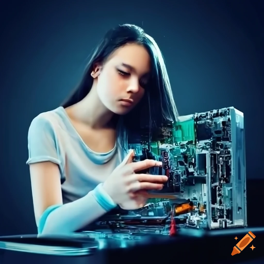 girl fixing a computer