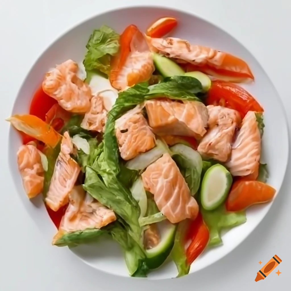spicy salmon salad on a white background