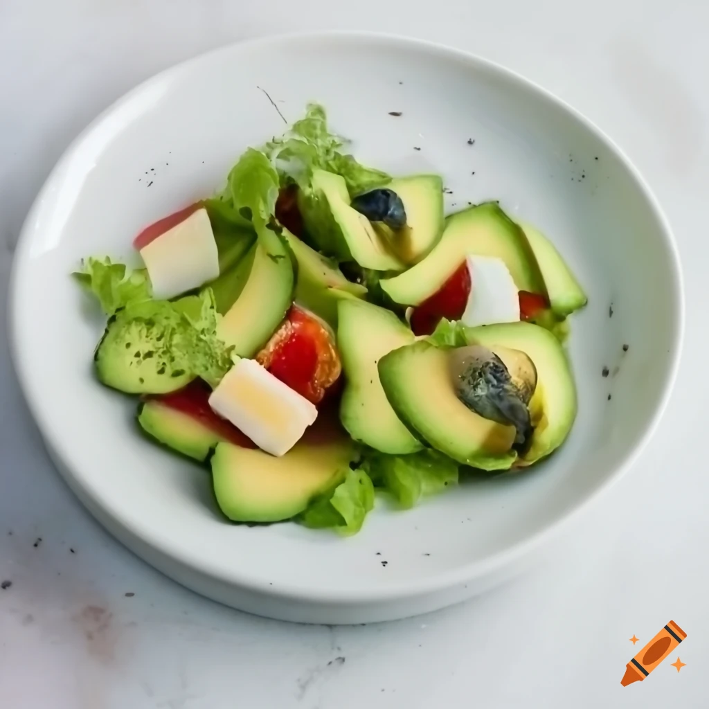 delicious avocado salad on a white background