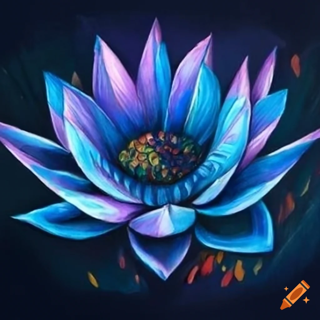 Blue Lotus Flower Drawing In Pencil And Crayon On Craiyon