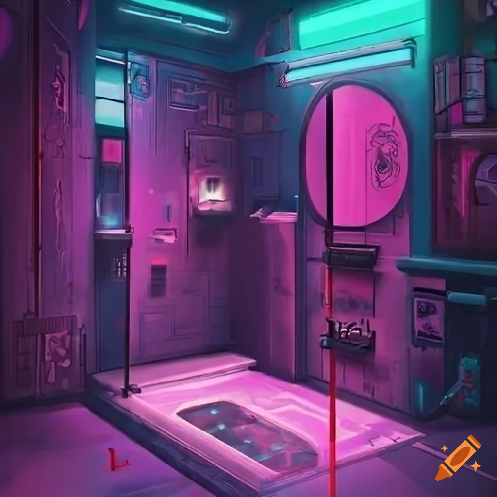 Cyberpunk themed Bathroom Design On Craiyon