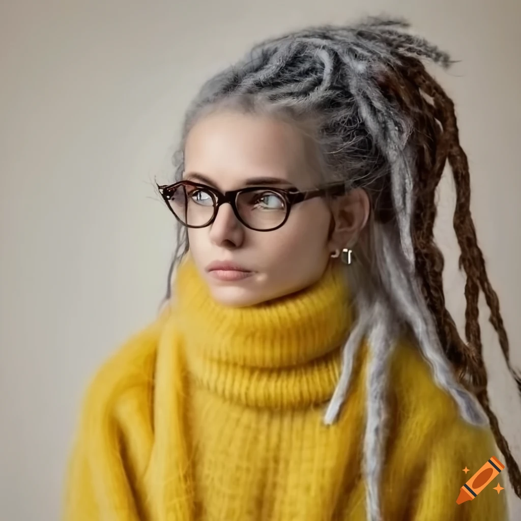 fashionable girl with grey dreadlocks and piercings
