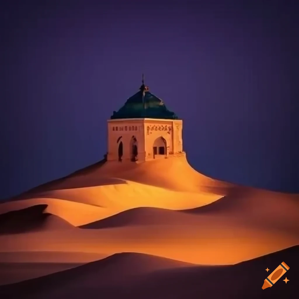 paisaje nocturno con dunas y palacio árabe