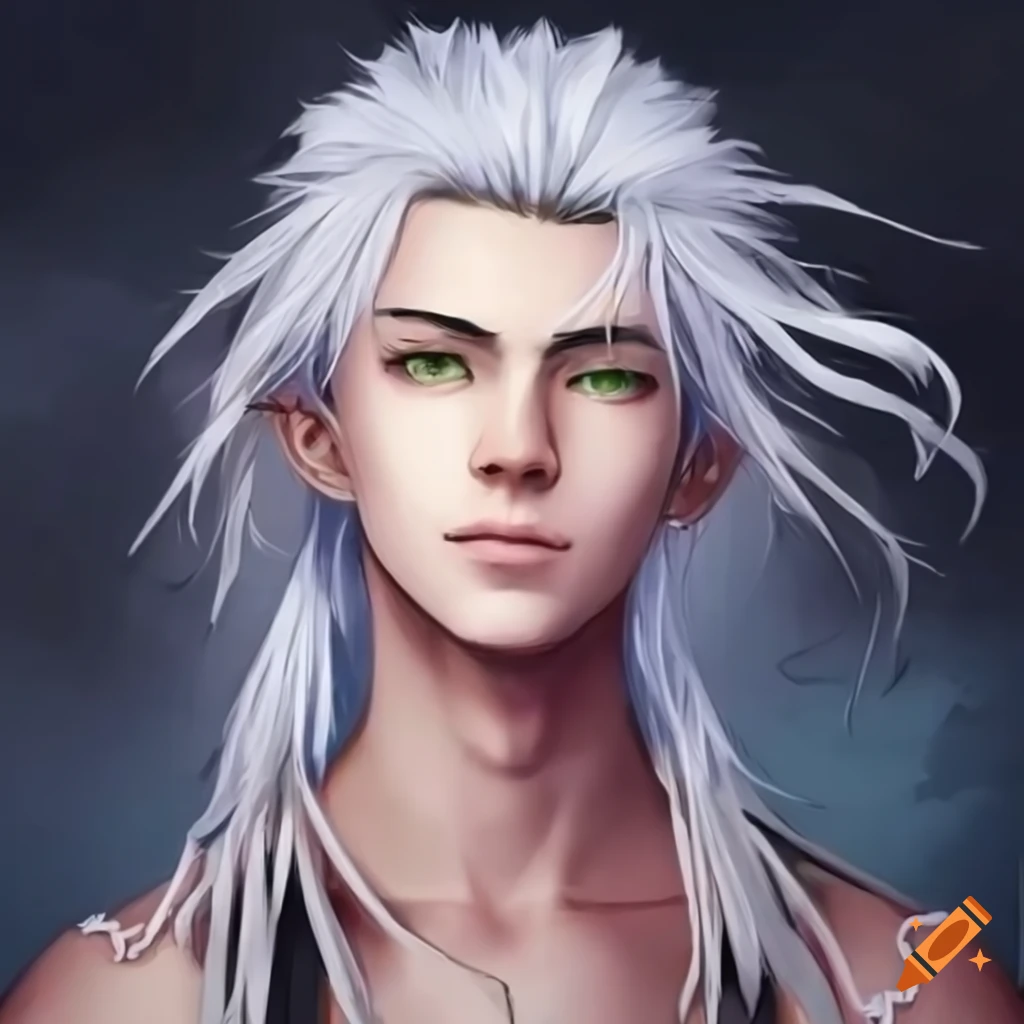 portrait of a handsome young male shifter with braided white hair