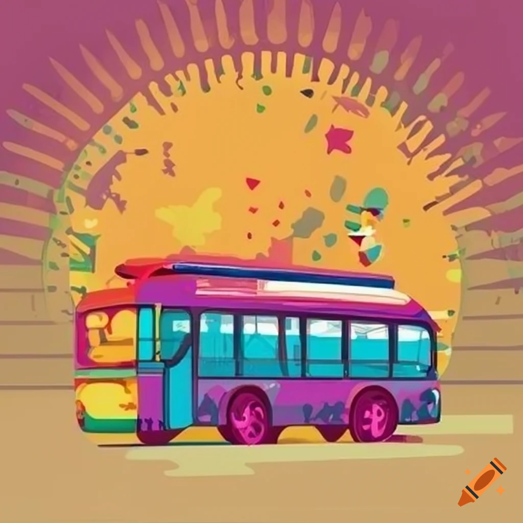 Colorful bus illustration for travel poster on Craiyon