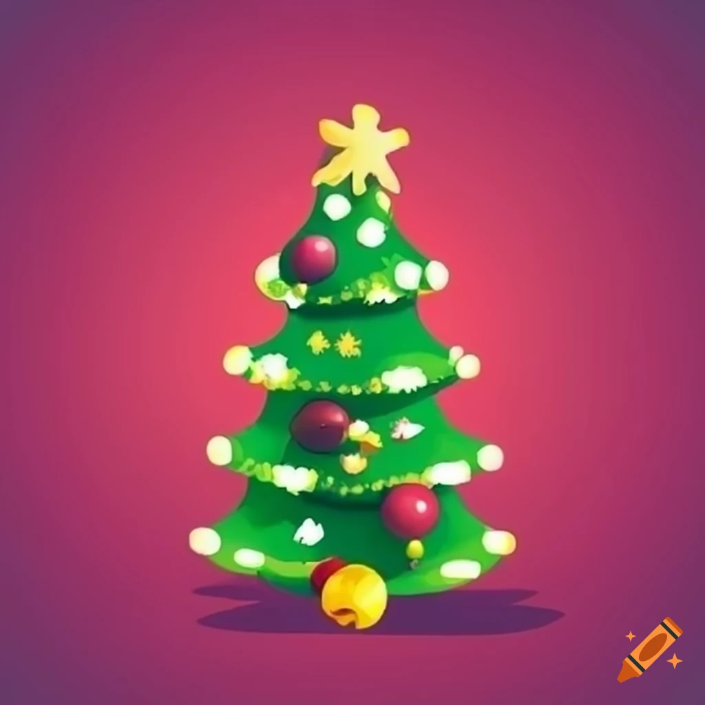 Cartoon christmas tree illustration on Craiyon