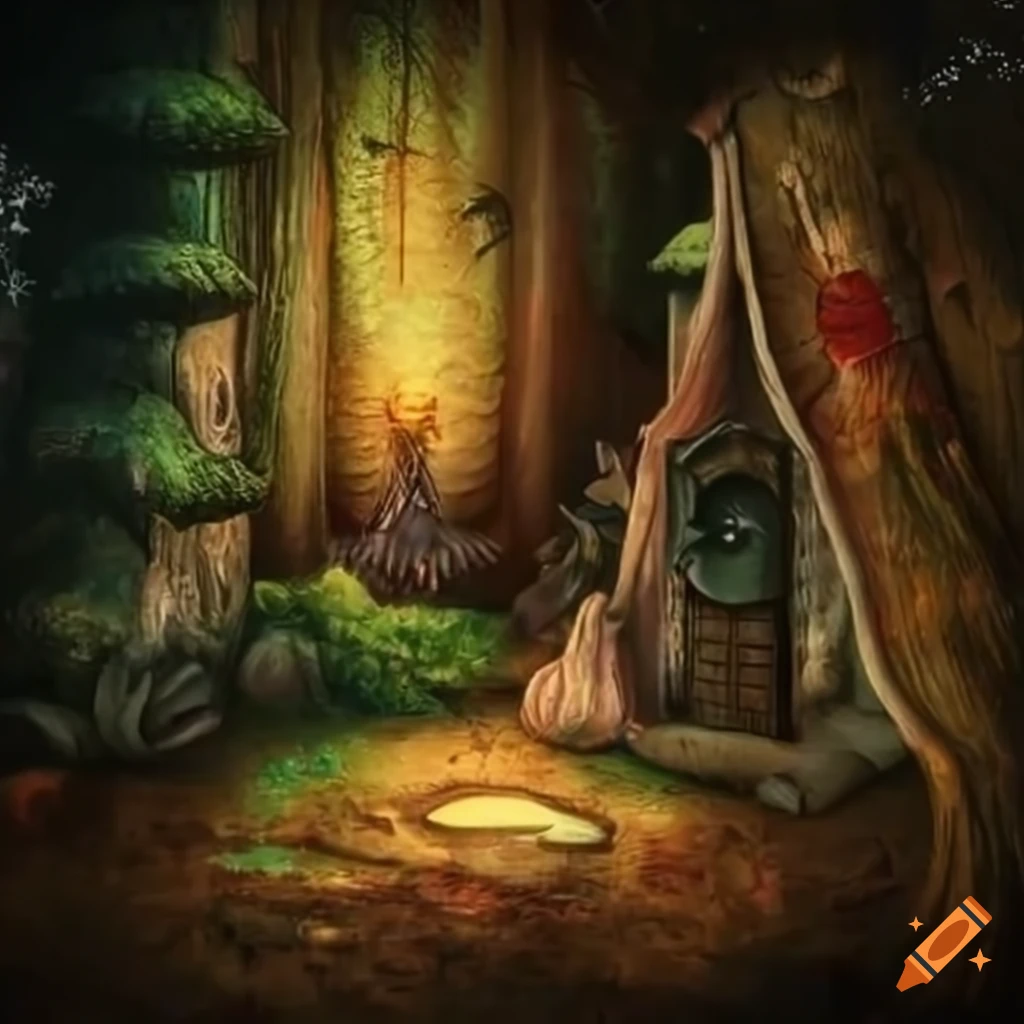 Surreal artwork of candy house and mysterious paths in an enchanted ...