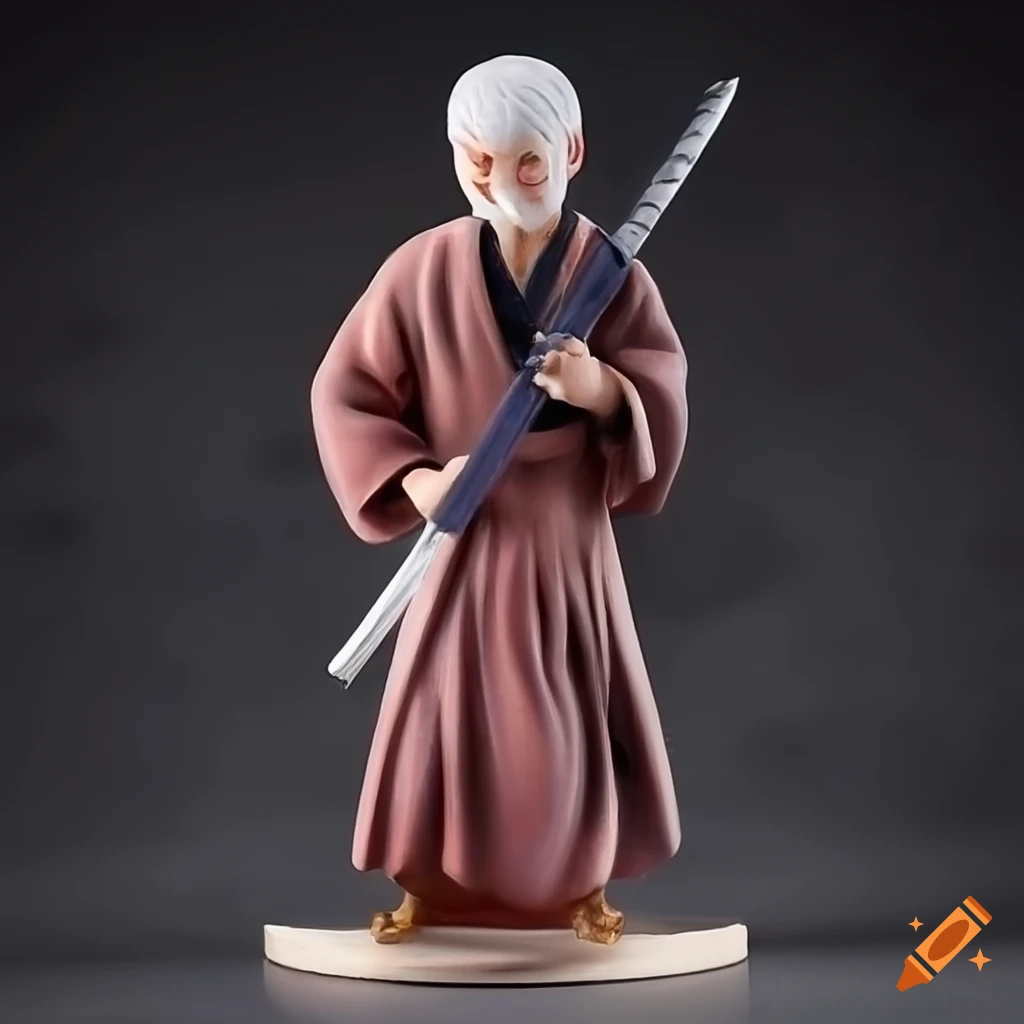 detailed miniature figurine of Zatoichi, blind swordsman