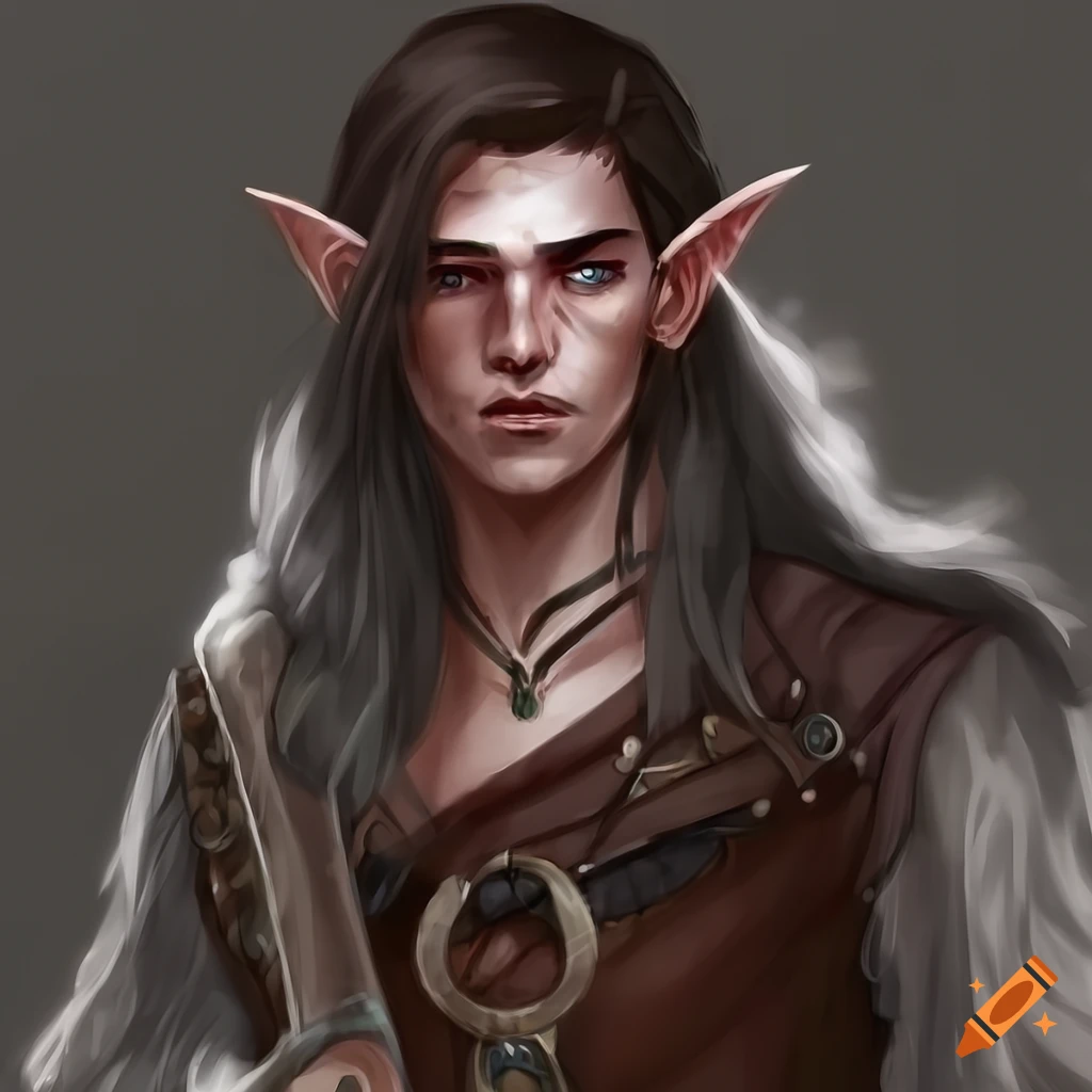 Portrait of a handsome half-elf bard on Craiyon