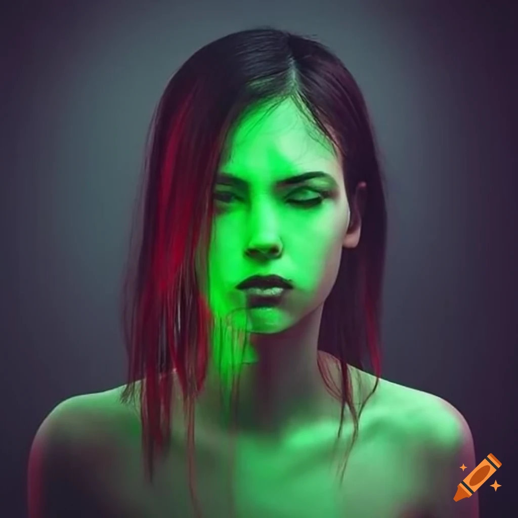 Abstract representation of a crying girl with green, black, and red ...