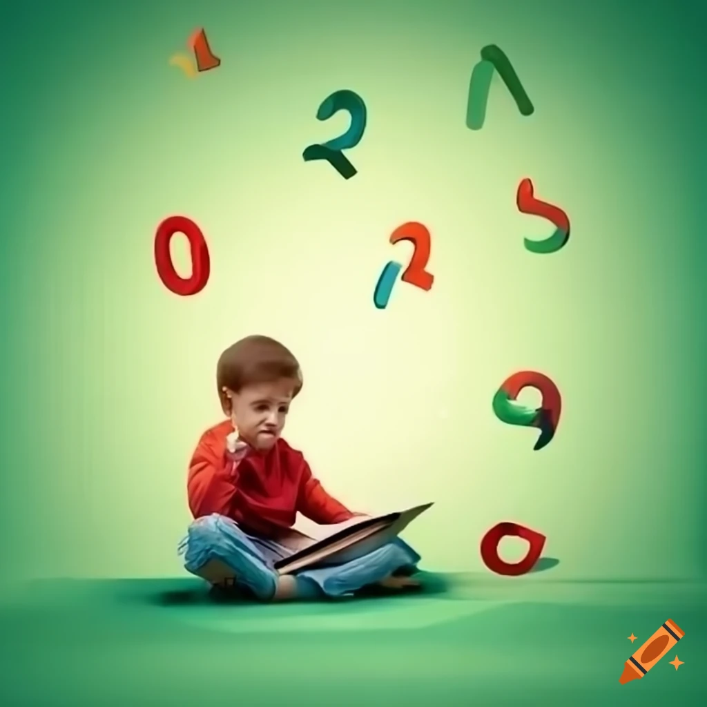 child studying with numbers and letters flying around