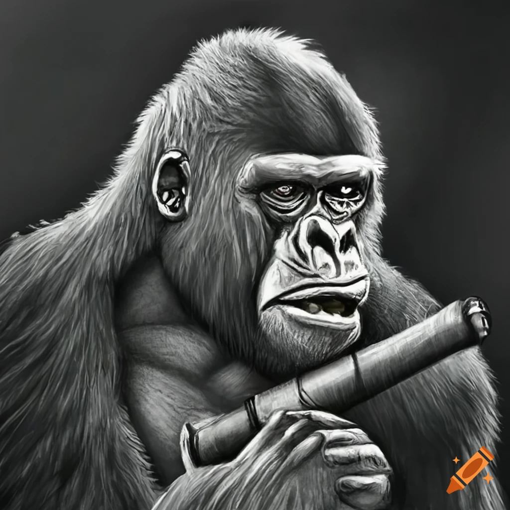 Cool gorilla with aviators and minigun