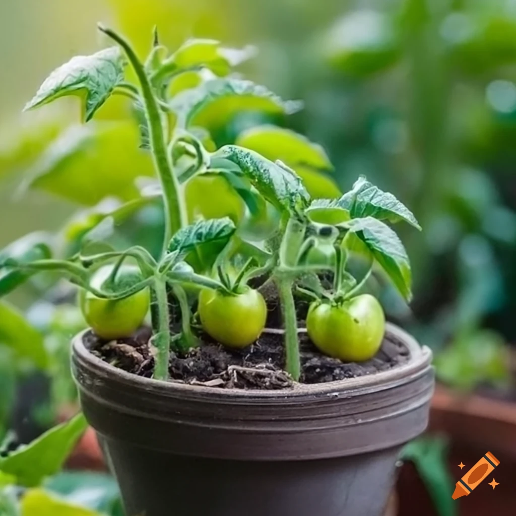 mini tomato plant in a pot