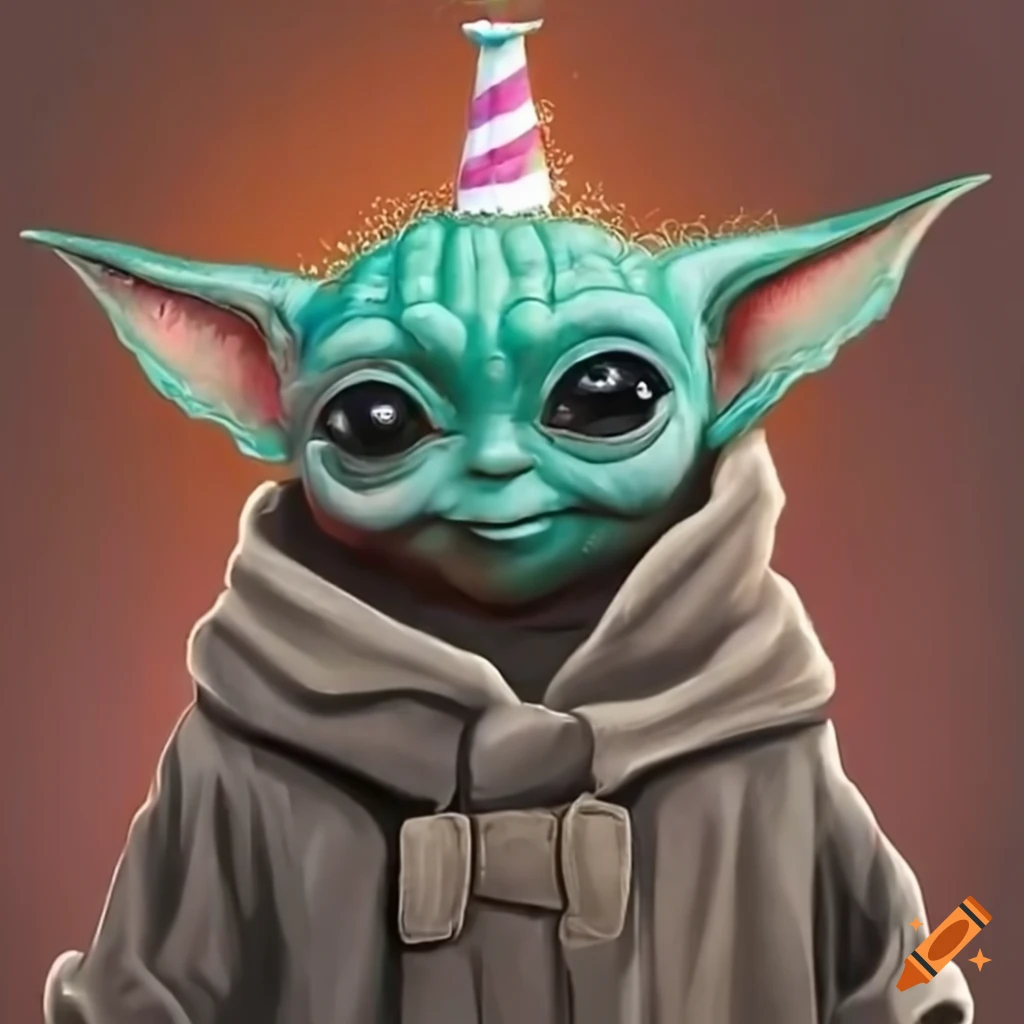 Baby yoda in birthday outfit on Craiyon