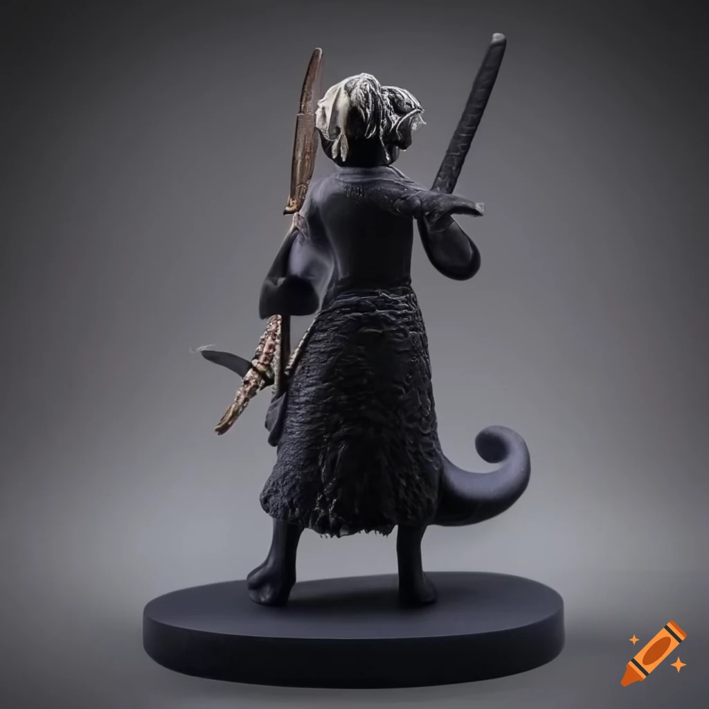 detailed black sheep figurine of a blind swordsman