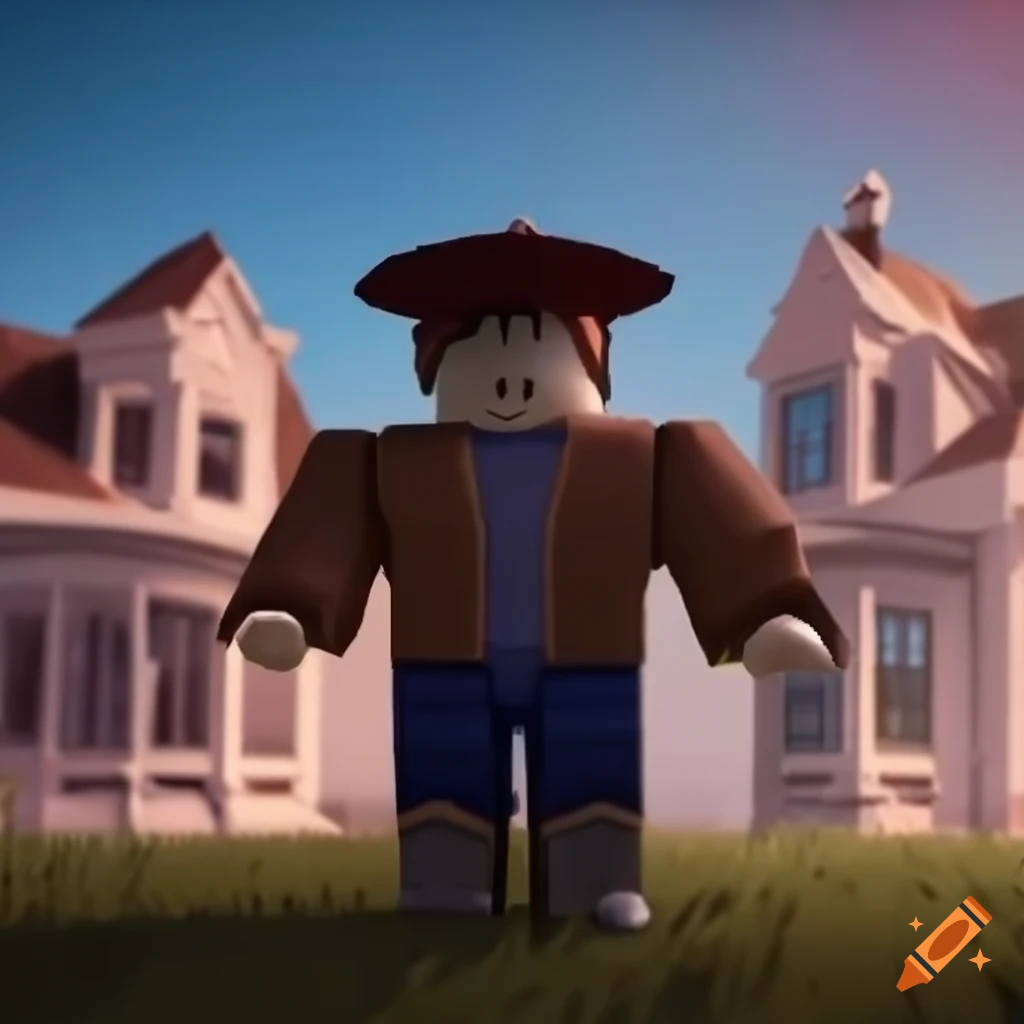 Stylish roblox character in front of a mansion