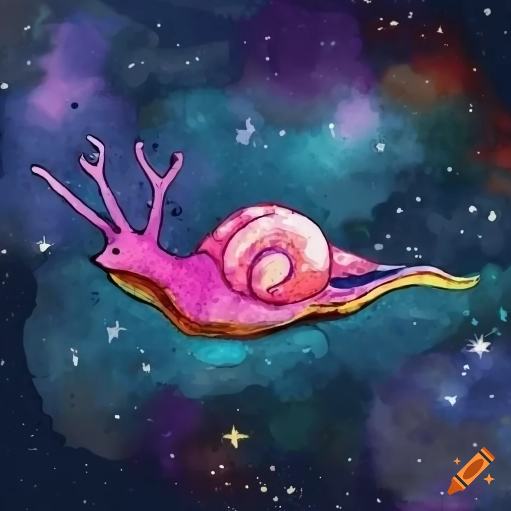 Comic of a cute pink snail in space on Craiyon