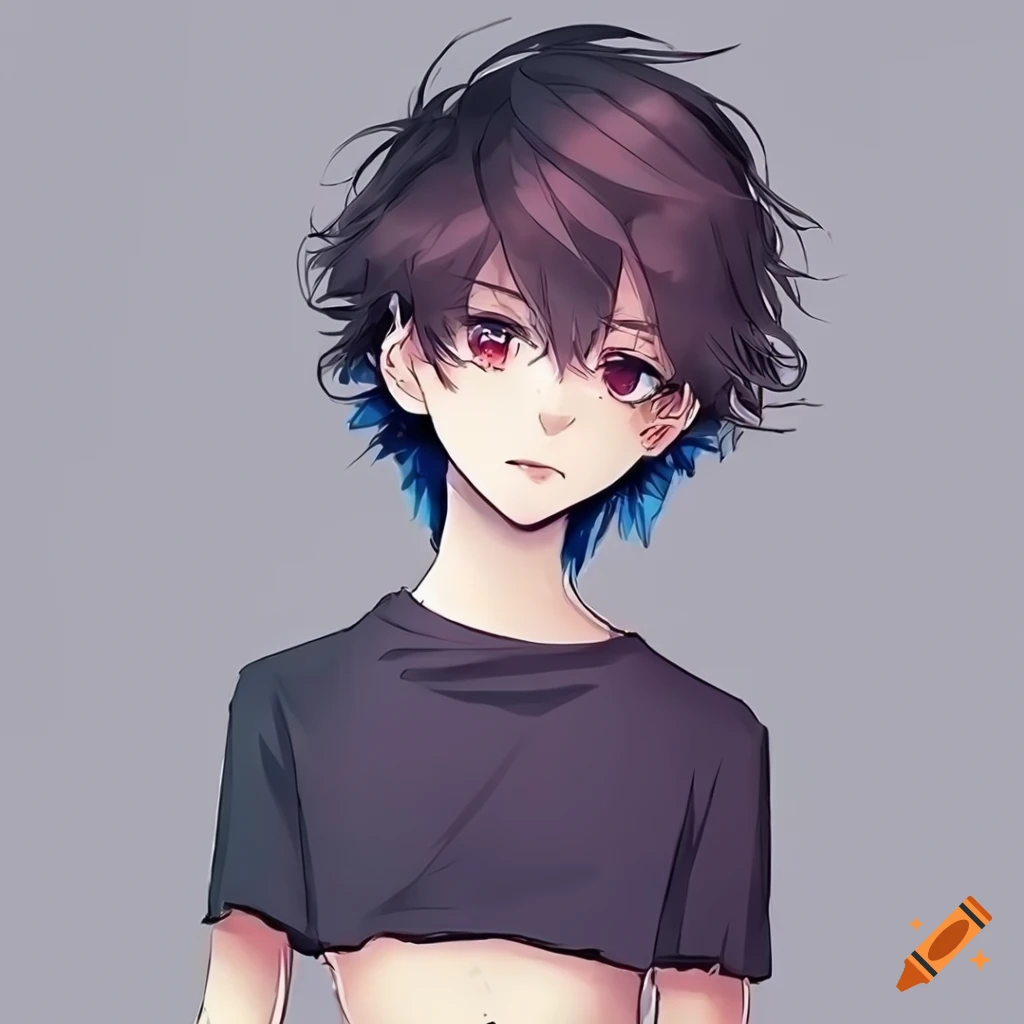 stylish anime boy in a crop top