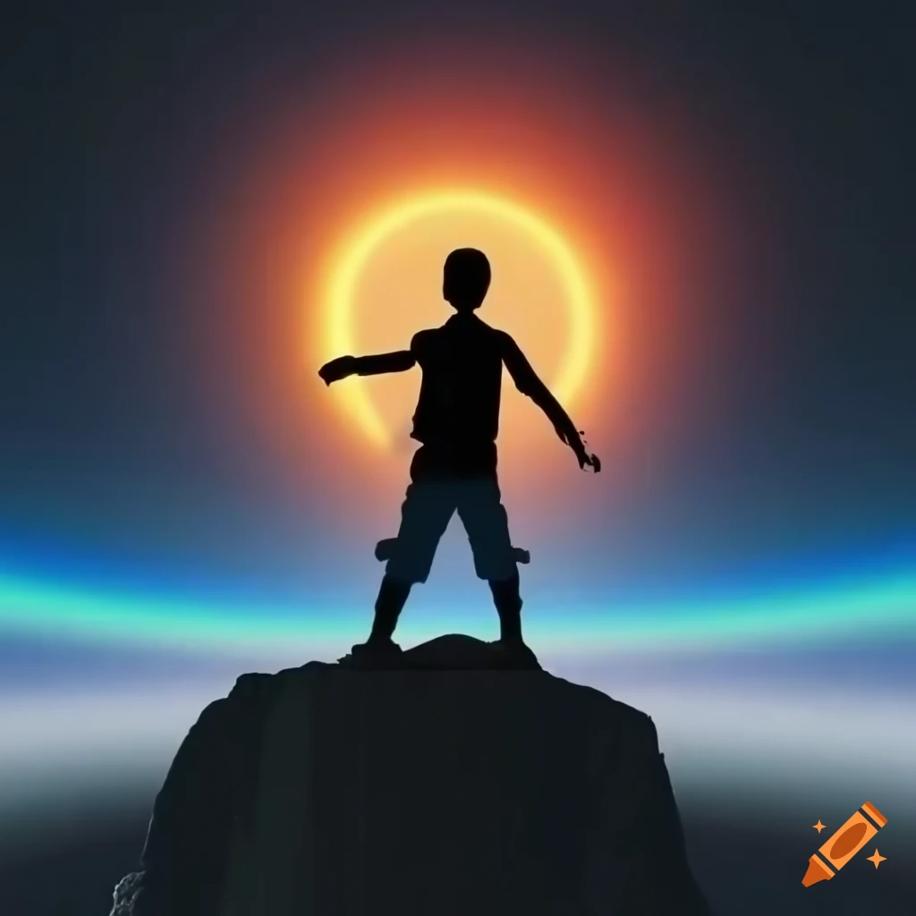 Silhouette of a boy watching the sunset on a futuristic planet on Craiyon