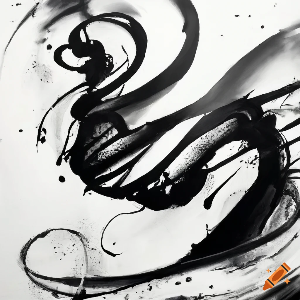 Black and white calligraphy painting
