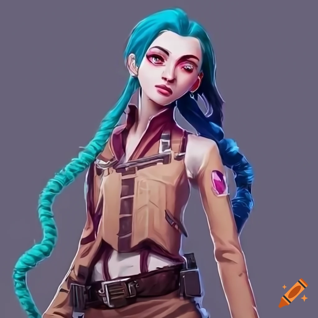 Jinx from the videogame league of legends in a japanese cherry