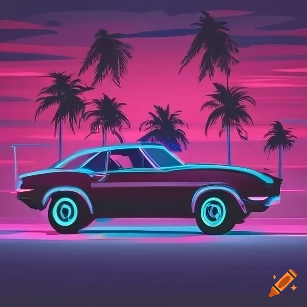 Car Traveling On An American Highway At Sunset With Road Signs And 