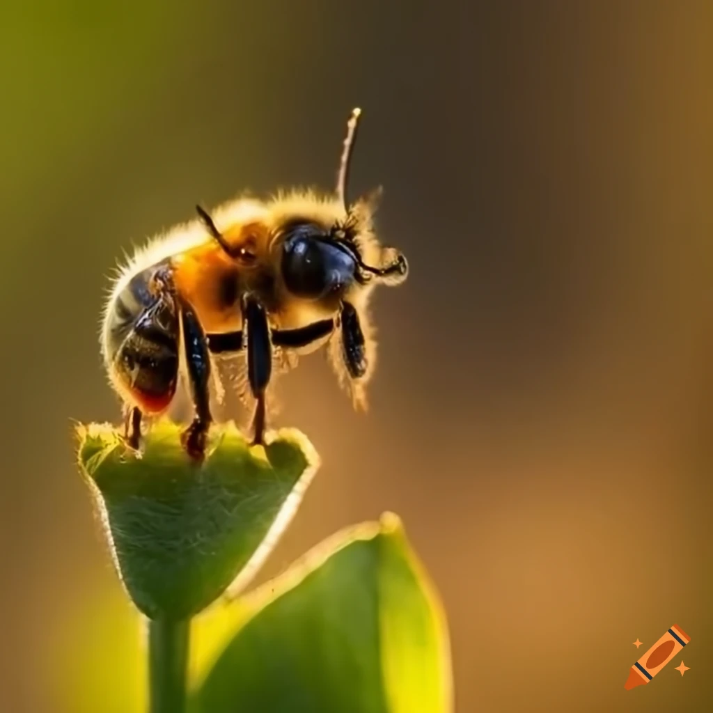 bee in a misty field at sunrise