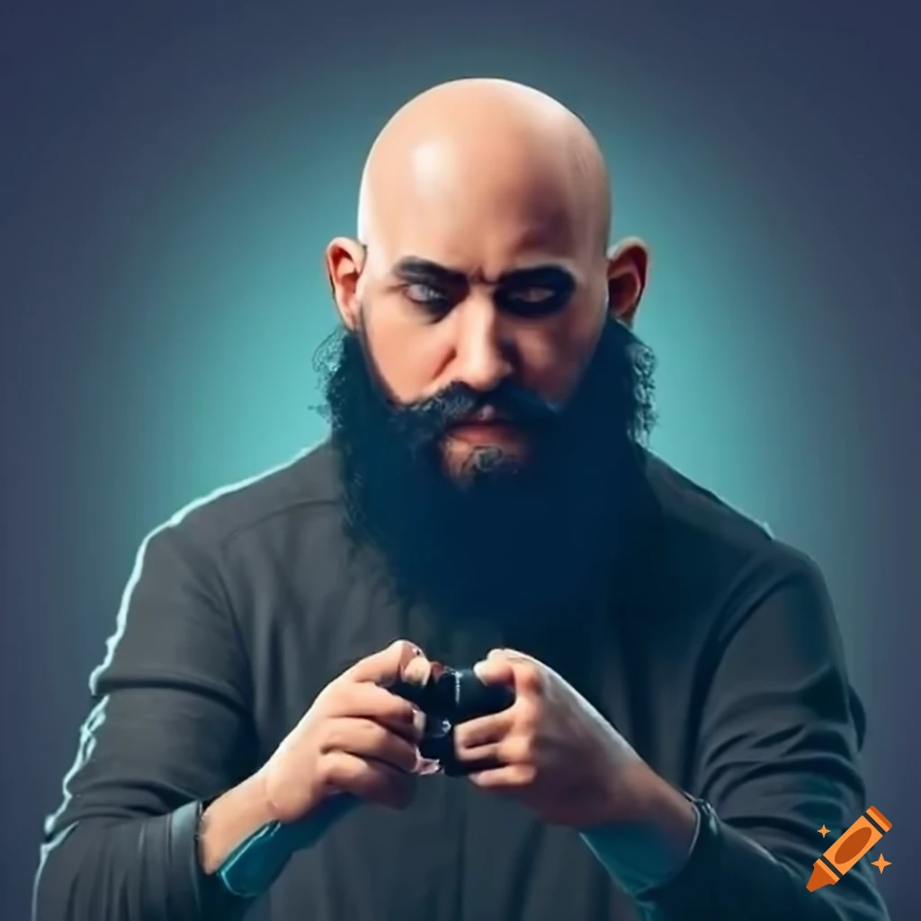 Bearded man playing video games on Craiyon