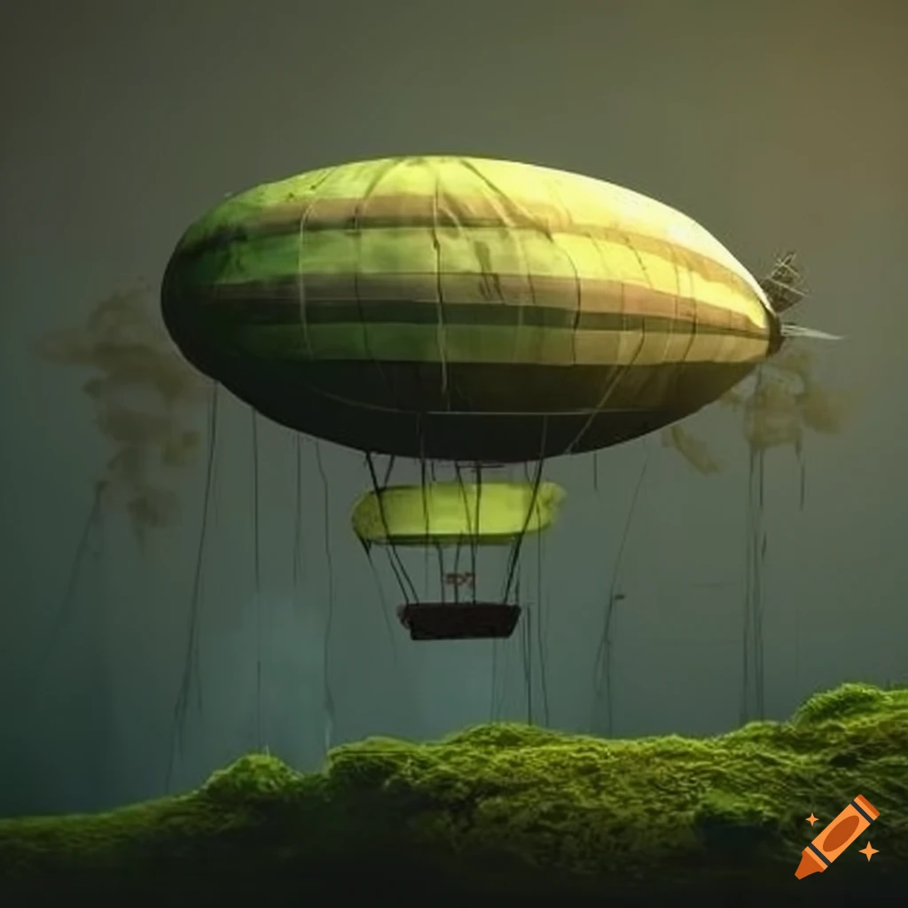 moss-covered airship floating in the sky
