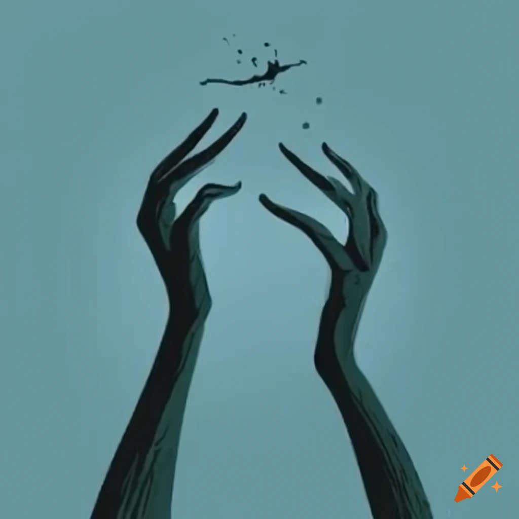 silhouettes touching hands underwater
