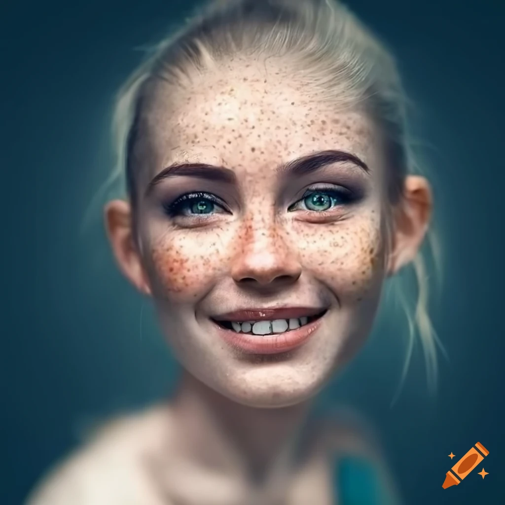 portrait of a beautiful young woman with freckles and blonde hair