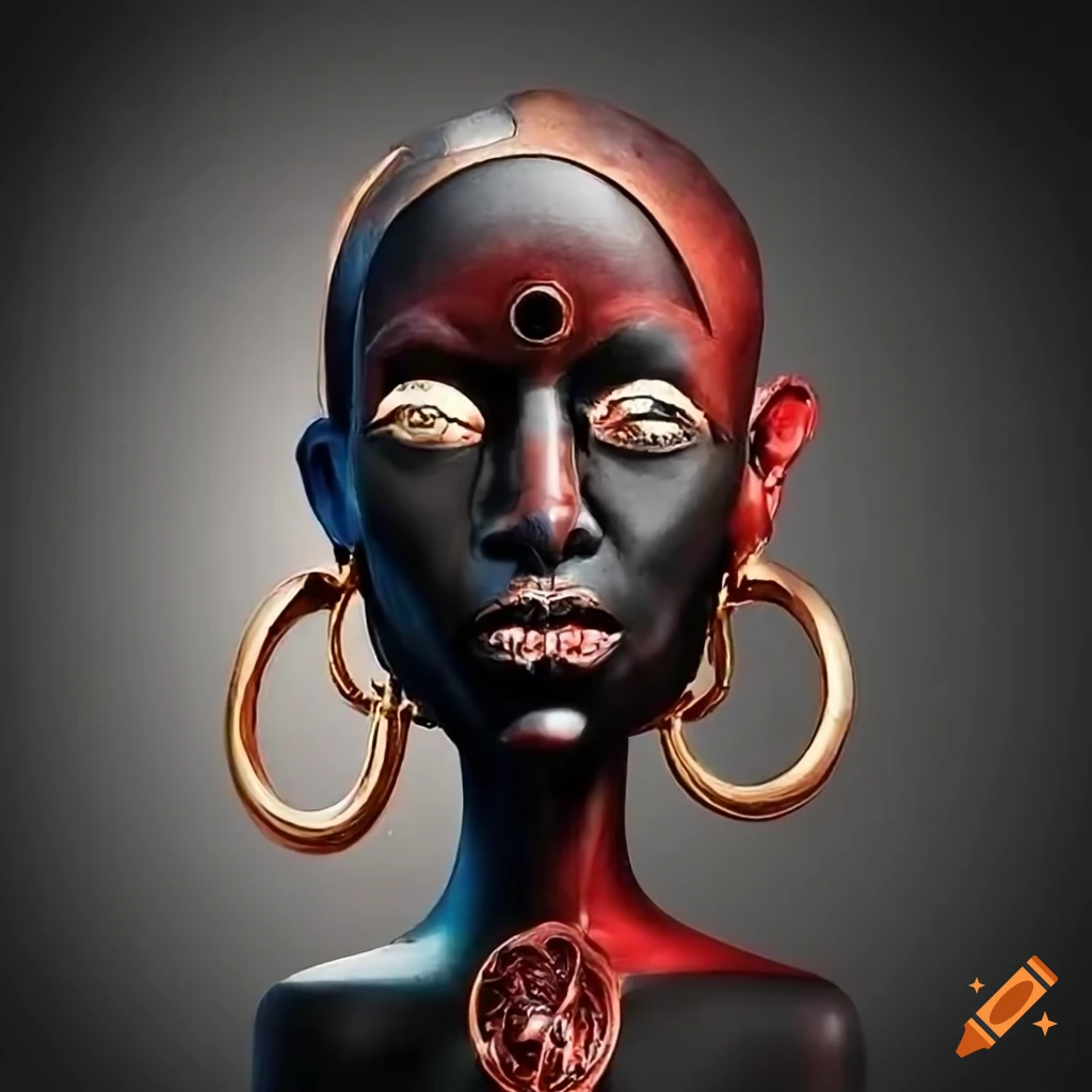surrealist artwork of a cyborg African tribe