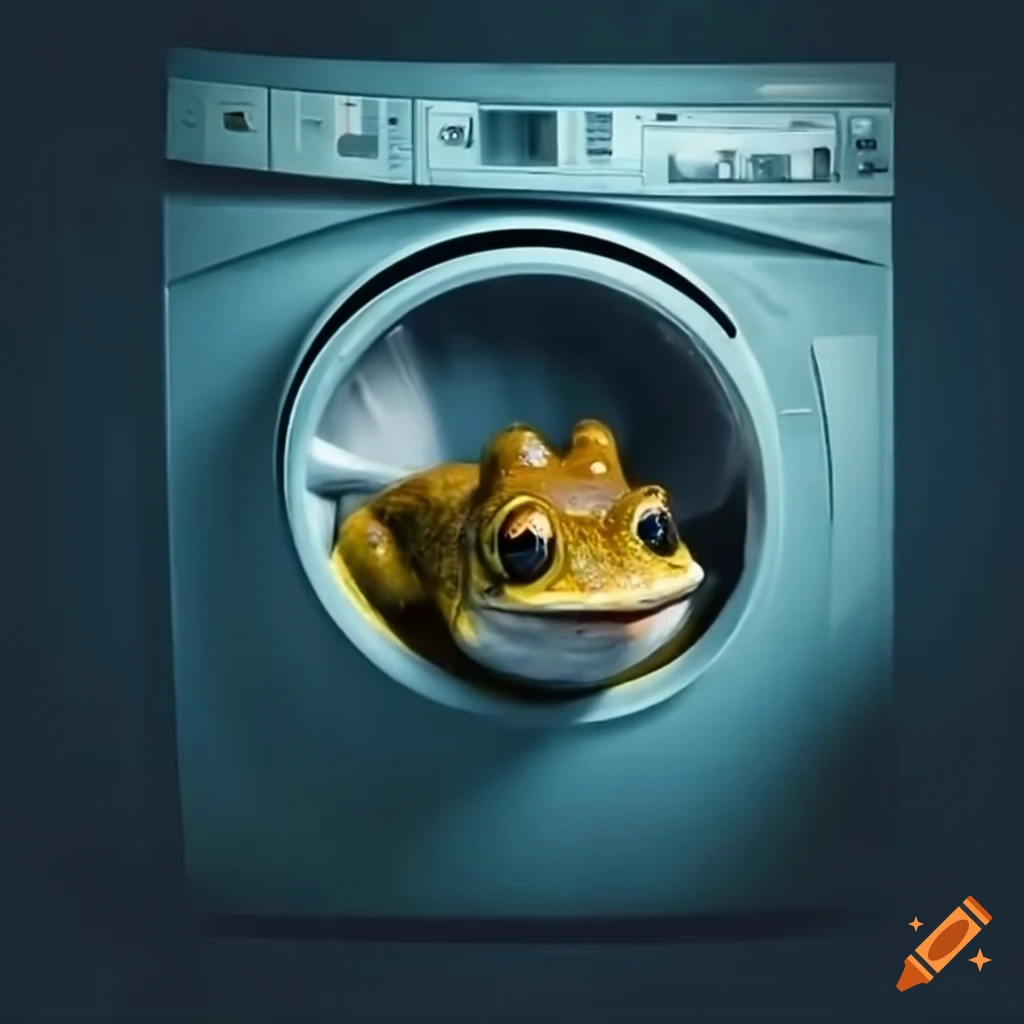funny image of a frog trapped in a washing machine