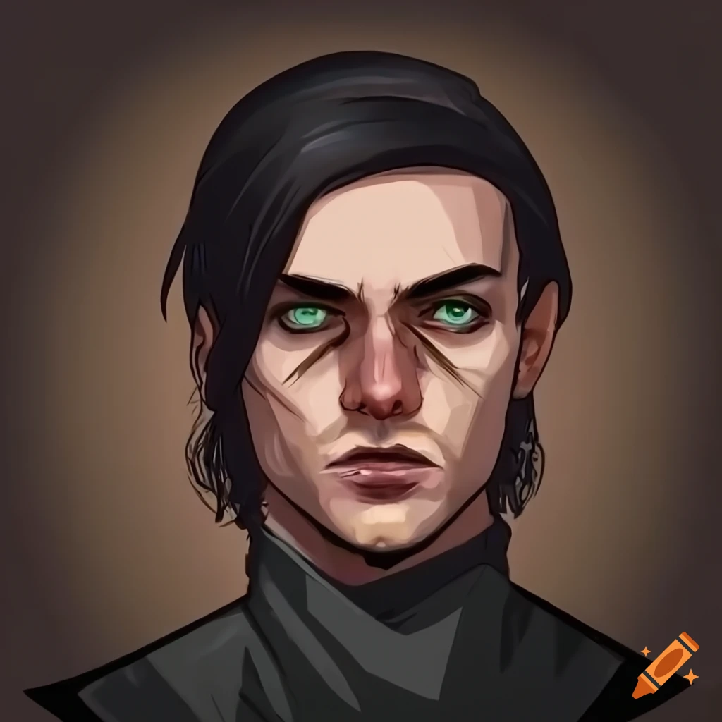 detailed portrait of a male rogue in black cloak and leather armor