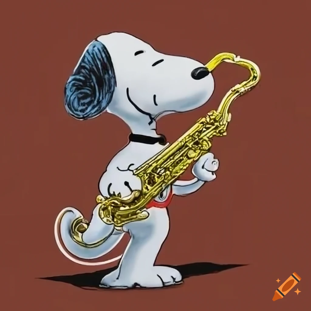 Snoopy the dog playing the saxophone on Craiyon