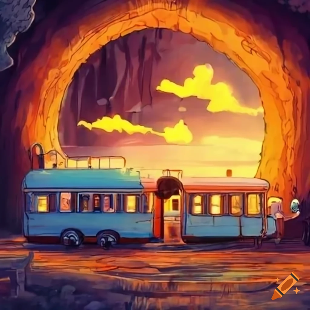 Illustration of a train and cat bus in studio ghibli style on Craiyon