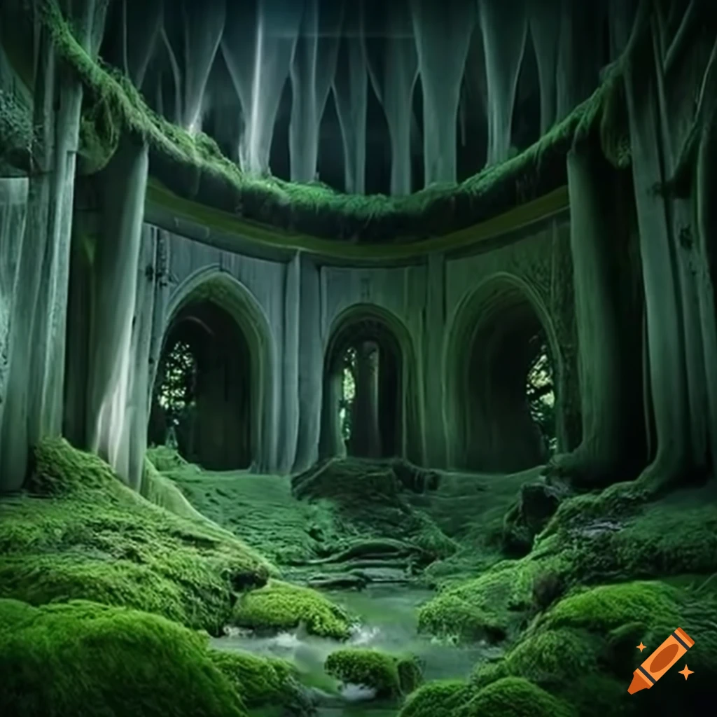 Dilapidated hut covered in moss in a swamp setting on Craiyon