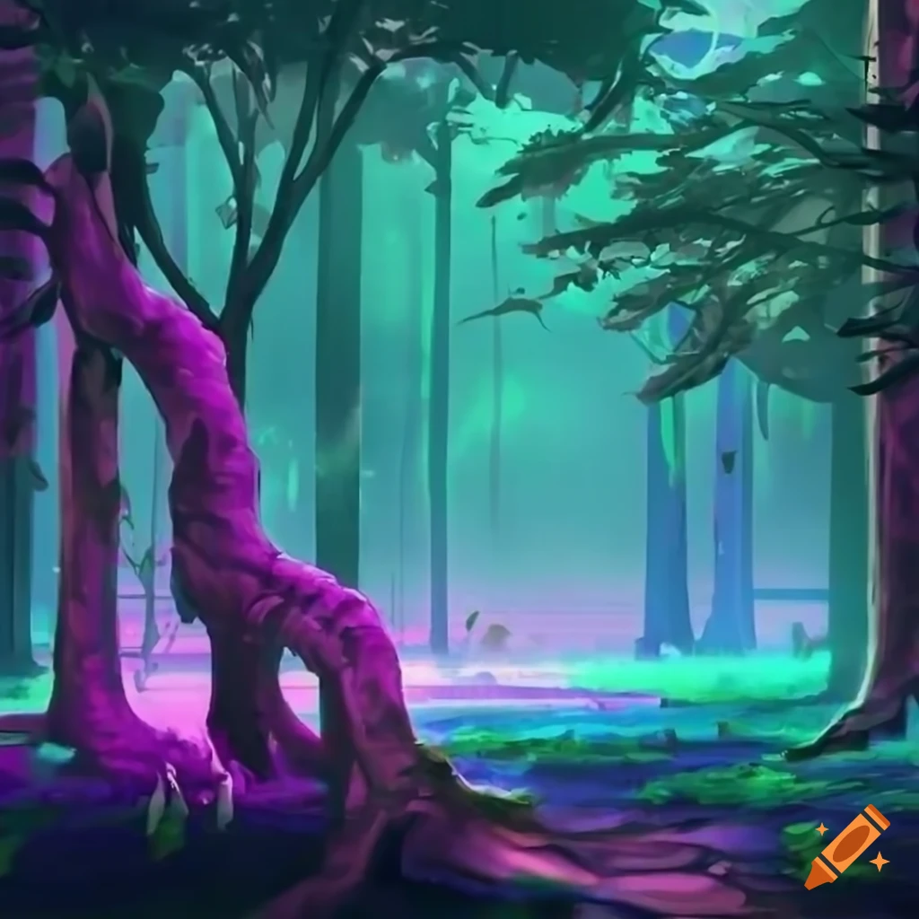 Anime cyber forest in vibrant colors